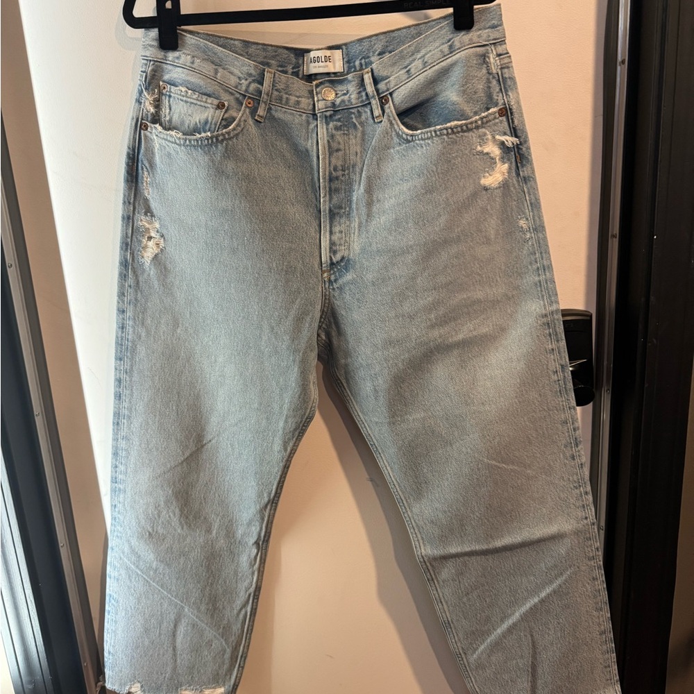 AGOLDE Light Blue 90’s crop Distressed Jeans